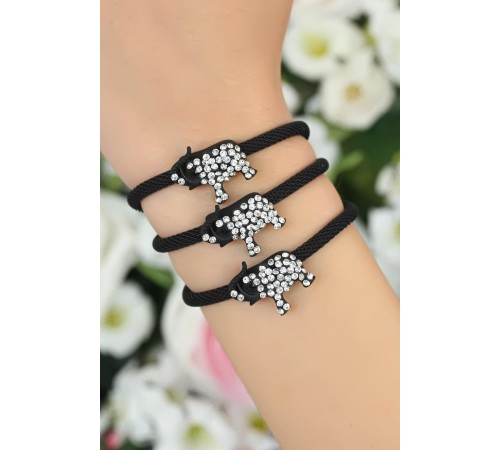 Siyah Zirkon Taşlı Fil Aksesuarlı Metal Bayan Bileklik - TJ-BB1633