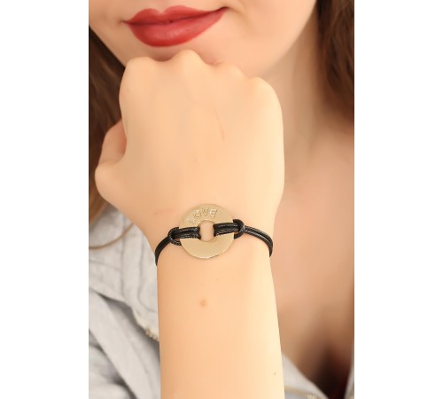 LOVE (Aşık) Siyah Deri İpli Unisex Mood Bileklik - TJ-BB1986