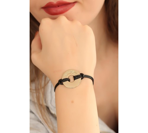 HAPPY (Mutlu) Siyah Deri İpli Unisex Mood Bileklik - TJ-BB1987