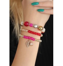 Kırmızı Pembe Boncuklu Bayan Bileklik - TJ-BB2649-KS
