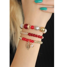 Bordo Kırmızı Boncuklu Bayan Bileklik - TJ-BB2650-KS