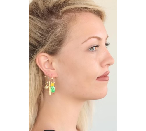 Ananaslı Üçlü Küpe Seti - TJ-BKP4941-KS