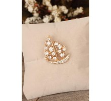 Zirkon Taşlı Yelken Figürlü Broş - TJ-BRS256