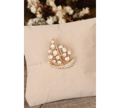 Zirkon Taşlı Yelken Figürlü Broş - TJ-BRS256