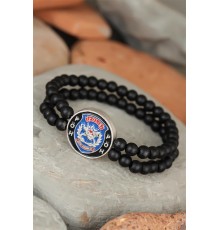 Siyah Renk Çift Sıra Oniks Doğal Taş PÖH Tasarımlı Erkek Bileklik - TJ-EB1771