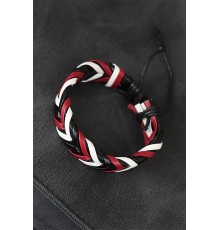 Bordo Beyaz Siyah Örgü Deri Erkek Bileklik - TJ-EB1846