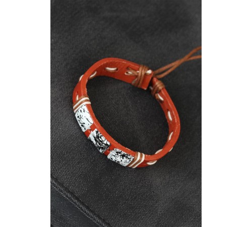 Mermer Taşlı Kahverengi Deri Erkek Bileklik - TJ-EB1867