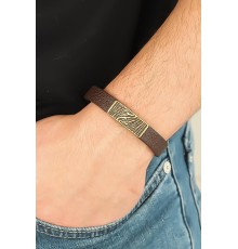 Eskitme Metal Zebra Aksesuarlı Kahverengi Deri Erkek Bileklik - TJ-EB2068-KS