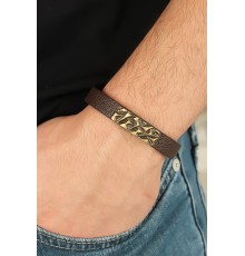 Eskitme Metal Şık Aksesuarlı Kahverengi Deri Erkek Bileklik - TJ-EB2077-KS