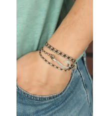 Krem Renk Çizgi Desenli Metal Kancalı Erkek Bileklik - TJ-EB2244-KS