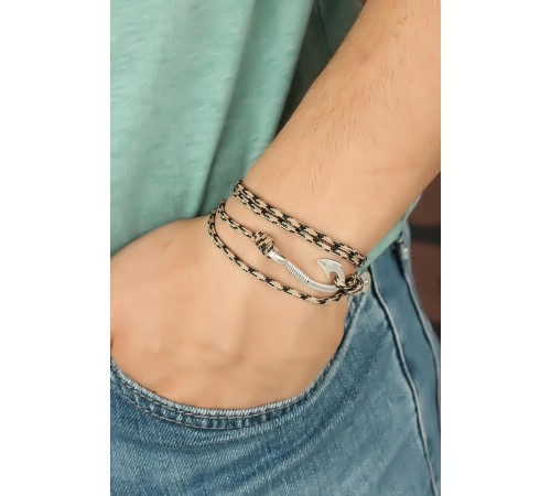 Krem Renk Çizgi Desenli Metal Kancalı Erkek Bileklik - TJ-EB2244-KS