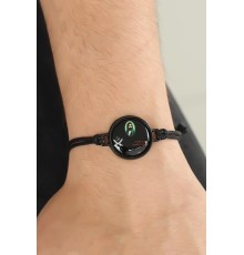 Siyah Renk Deri Ayarlamlı İpli Ya Ali Erkek Bileklik - TJ-EB2357-KS
