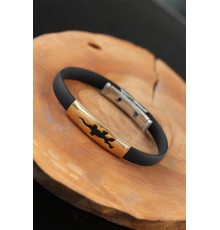 Gold Renk Çelik Semender Tasarım Siyah Renk Silikon Erkek Bileklik - TJ-EB2519-KS