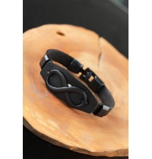 Sonsuzluklu Metal Aksesuarlı Siyah Deri Erkek Bileklik - TJ-EB2525-KS