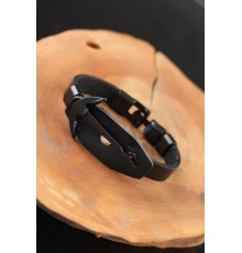 Deniz Çapalı Metal Aksesuarlı Siyah Deri Erkek Bileklik - TJ-EB2526-KS