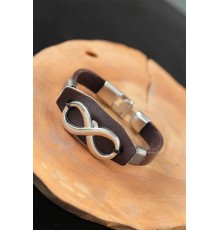 Sonsuzluklu Metal Aksesuarlı Kahverengi Deri Erkek Bileklik - TJ-EB2534-KS