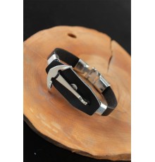 Deniz Çapalı Metal Aksesuarlı Siyah Renk Deri Erkek Bileklik - TJ-EB2535-KS