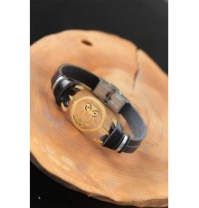 Gold Renk Baykuşlu Metal Aksesuarlı Siyah Renk Deri Erkek Bileklik - TJ-EB2542-KS