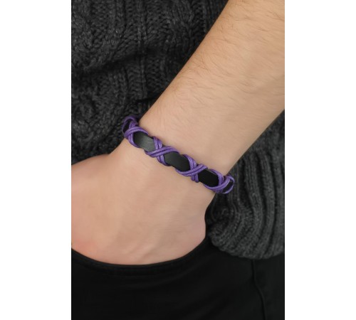 Mor Çapraz İpli Siyah Renk Deri Erkek Bileklik - TJ-EB2732-KS