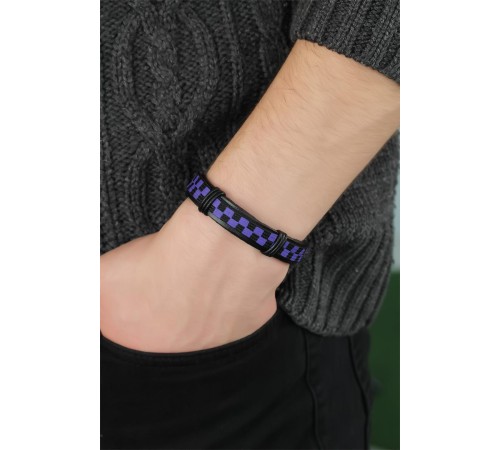 Mor Renk Damalı Deri Erkek Bileklik - TJ-EB2746-KS