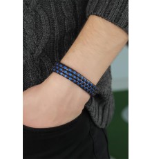 Lacivert Damalı Deri Erkek Bileklik - TJ-EB2749-KS