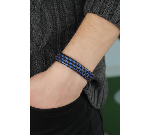 Lacivert Damalı Deri Erkek Bileklik - TJ-EB2749-KS