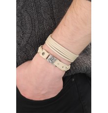 Krem Renk Deri Erkek Bileklik Kombin - TJ-EB2799