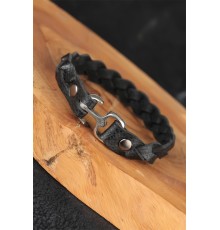 Siyah Renk Örgü Model Çapa Aksesuarlı Deri Erkek Bileklik - TJ-EB2850