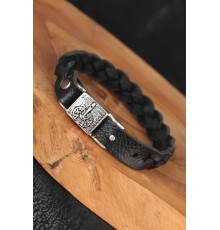 Siyah Örgü Model Deri Erkek Bileklik - TJ-EB2866