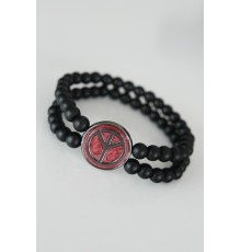Barış Figürlü Bordo Renk Füme Metal Aksesuarlı Çift Sıra Oniks Doğal Taş Erkek Bileklik - TJ-EB1509