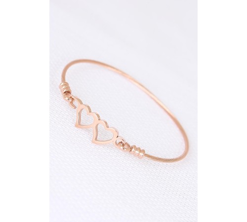 Rose Çelik Çift Kalp Figürlü Erkek Kelepçe Bileklik - TJ-EB1899