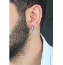 Silver Renk Kaplama Osmanlı Tuğra Figürlü Kıstırmalı Çelik Erkek Küpe - TJ-EKP117