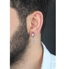 Silver Renk Kaplama Kılıç Figürlü Çelik Kıstırmalı Erkek Küpe - TJ-EKP129