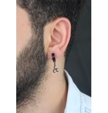 Siyah Renk Kaplama 3 Hilal Figürlü Çelik Kıstırmalı Erkek Küpe - TJ-EKP133