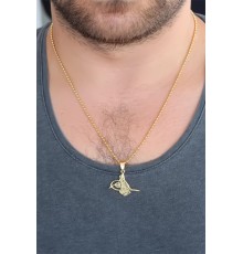 Gold Renk Metal Tuğra Figürlü Erkek Kolye - TJ-ERK340