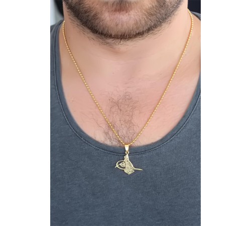 Gold Renk Metal Tuğra Figürlü Erkek Kolye - TJ-ERK340