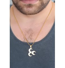 Gold Renk Metal 3 Hilal Figürlü Erkek Kolye - TJ-ERK346