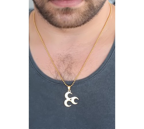 Gold Renk Metal 3 Hilal Figürlü Erkek Kolye - TJ-ERK346