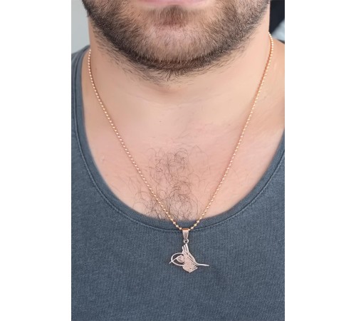 Rose Renk Metal Tuğra Figürlü Erkek Kolye - TJ-ERK355