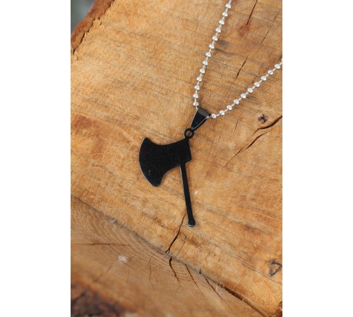 Siyah Renk Metal Balta Uçlu Top Zincirli Erkek Kolye - TJ-ERK754-KS