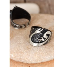 Lale Figürlü Füme Gri Renk Ayarlamalı Erkek Yüzük - TJ-EY168