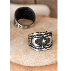 Çift Hilal Figürlü Kare Füme Gri Renk Ayarlamalı Erkek Yüzük - TJ-EY174