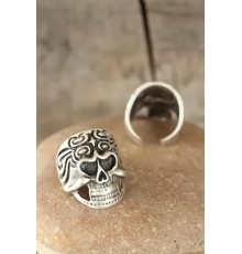 Eskitme Gümüş Renk Kuru Kafalı Erkek Ayarlamalı Yüzük - TJ-EY190