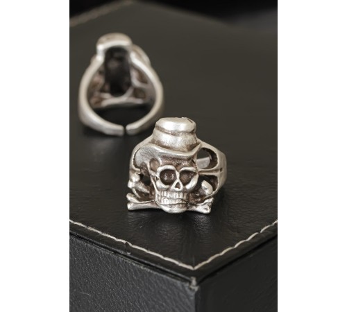 Kuru Kafa Tasarımlı Eskitme Gümüş Renkli Ayarlamalı Model Erkek Yüzük - TJ-EY216