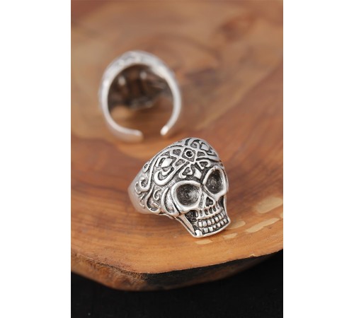 Kuru Kafalı Gümüş Renk Erkek Yüzük - TJ-EY240-KS