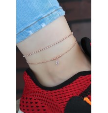 Zirkon Taşlı Rose Renk Kaplama Çift Zincirli Hal Hal - TJ-HH991-KS