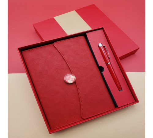 Çizgili Defter Ve Metal Kalem Seti Kırmızı