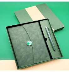 Özel Kutulu Deri Defter Ve Roller Kalem Seti Yeşil