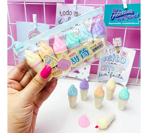 Külah Dondurma Tasarımlı Fosforlu 6'lı Kalem