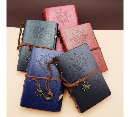 Küçük Boy Pusula Baskılı Deri Defter